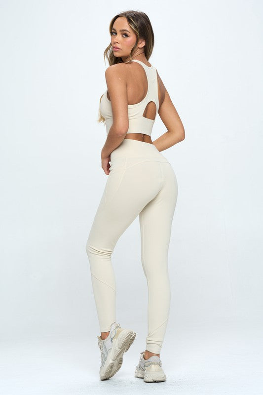 Bone Two Piece Activewear Set with Cut-Out Detail