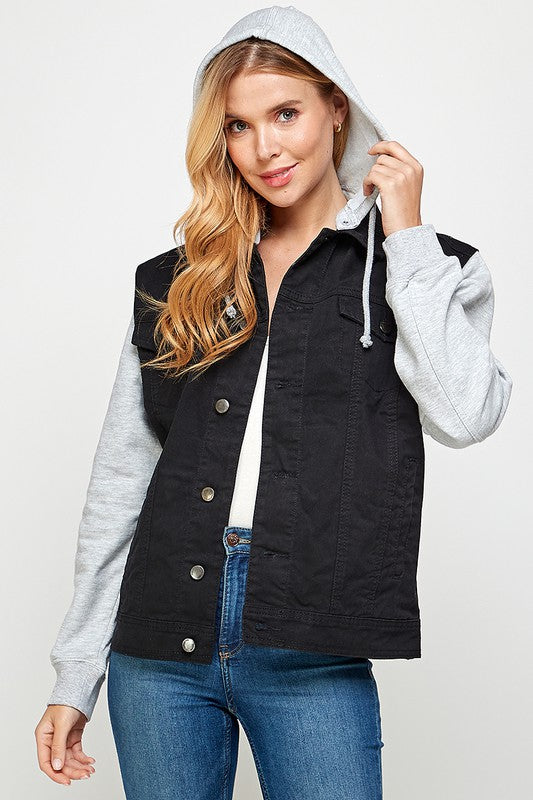 Women's Denim Jacket with Fleece Hoodies - Summer at Payton's Online Boutique