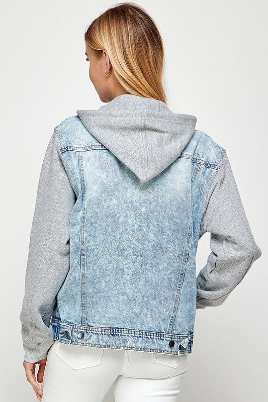 Women's Denim Jacket with Fleece Hoodies - Summer at Payton's Online Boutique