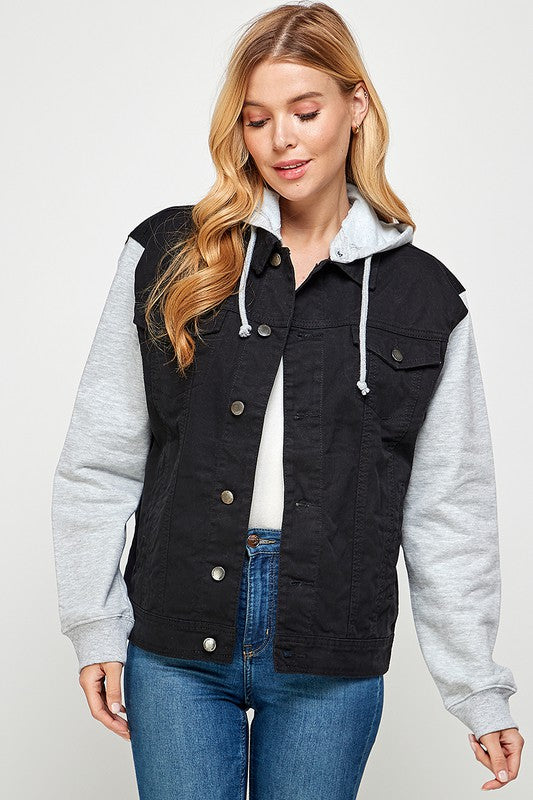 Women's Denim Jacket with Fleece Hoodies - Summer at Payton's Online Boutique