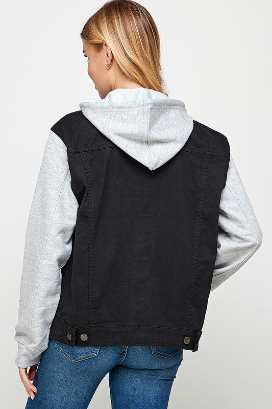 Women's Denim Jacket with Fleece Hoodies - Summer at Payton's Online Boutique