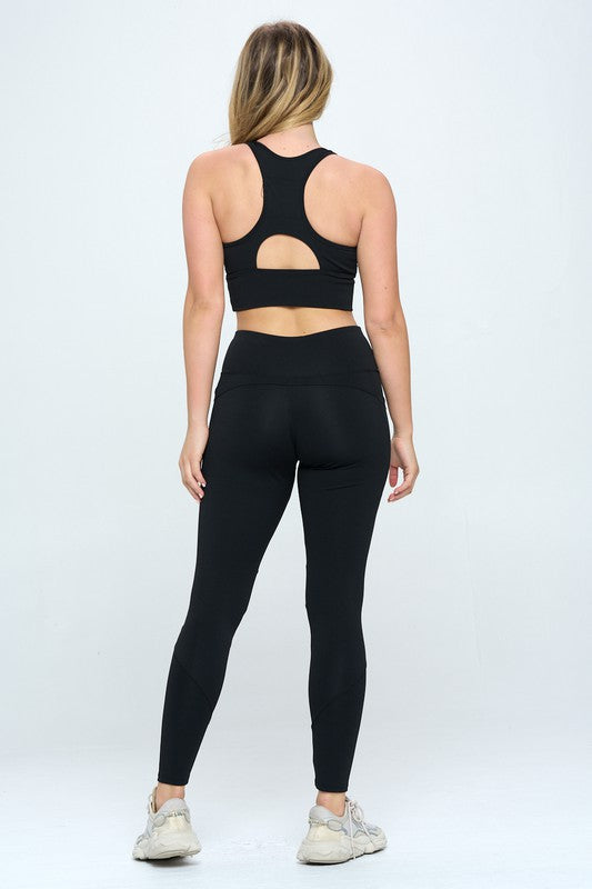 Black Two Piece Activewear Set with Cut-Out Detail