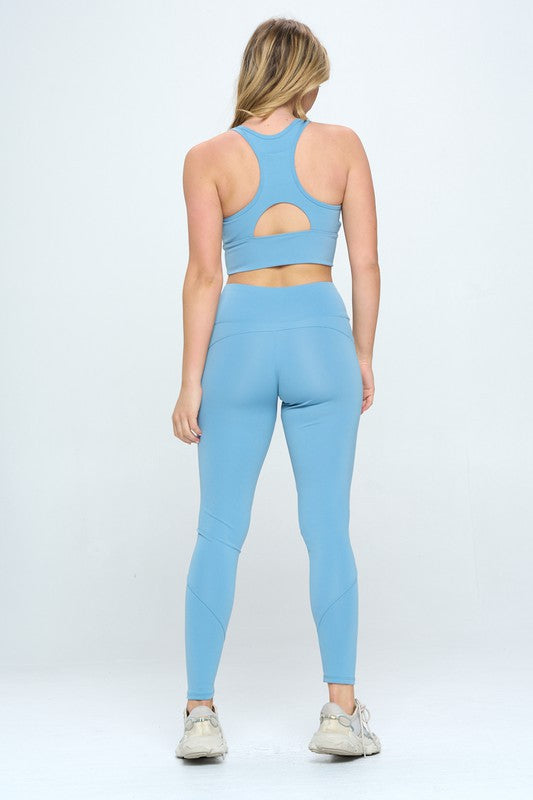 Blue Two Piece Activewear Set with Cut-Out Detail