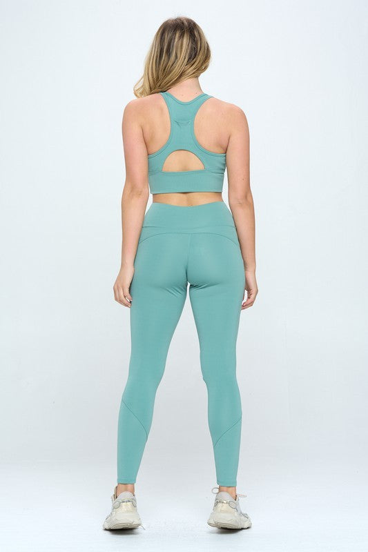 Green Two Piece Activewear Set with Cut-Out Detail