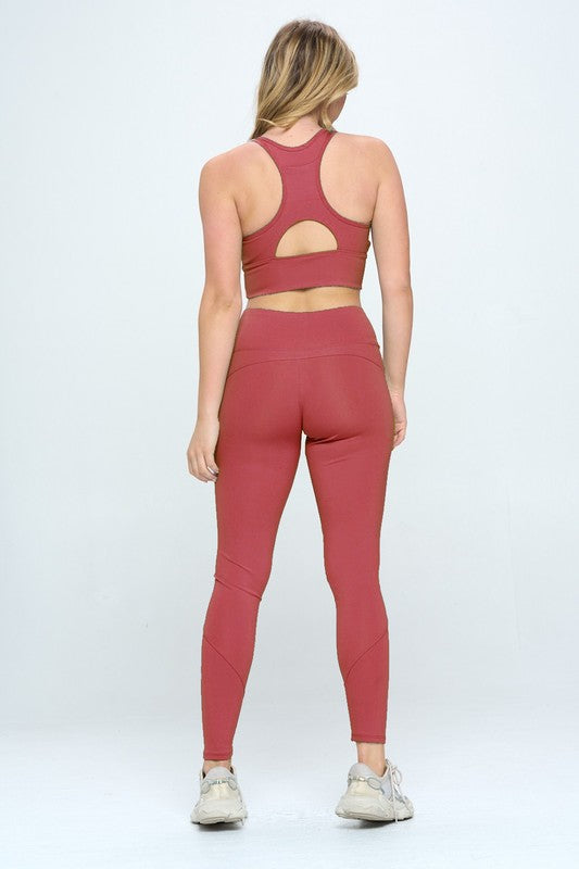 Rust Red Two Piece Activewear Set with Cut-Out Detail