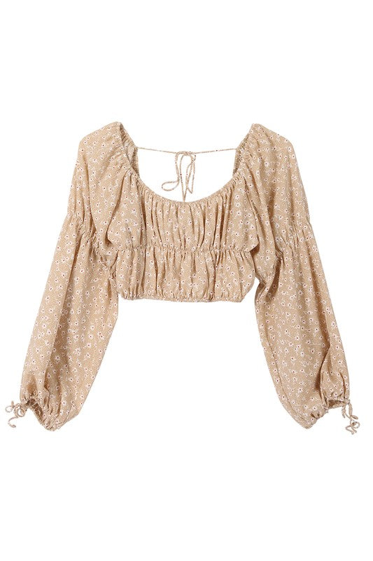 Square Neck Floral Long Sleeve Crop Top - Summer at Payton's Online Boutique