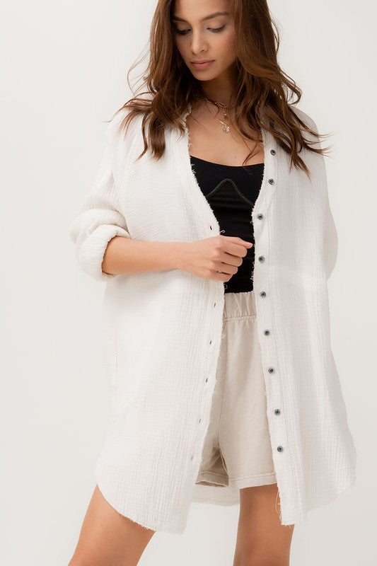 Soft White Button Down Oversized Shirt - Summer at Payton's Online Boutique