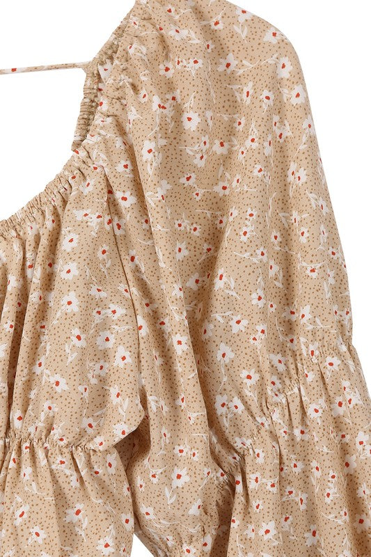 Square Neck Floral Long Sleeve Crop Top - Summer at Payton's Online Boutique