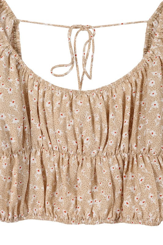 Square Neck Floral Long Sleeve Crop Top - Summer at Payton's Online Boutique