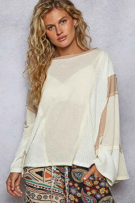 POL Contrast Round Neck Long Sleeve T-Shirt
