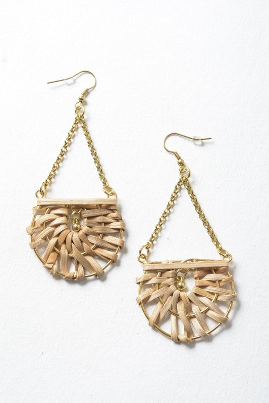 Woven Rattan Drop Chain Hook Earring - Summer at Payton's Online Boutique