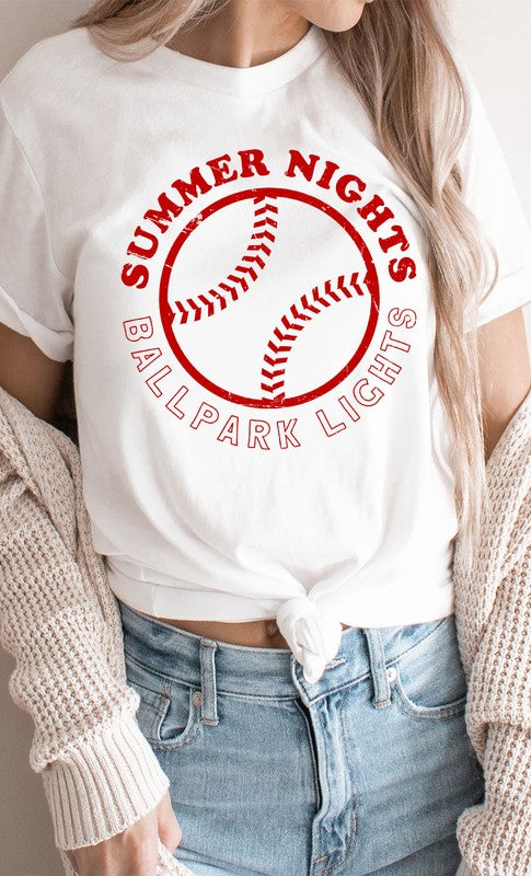 White Summer Nights and Ballpark Lights Baseball Graphic