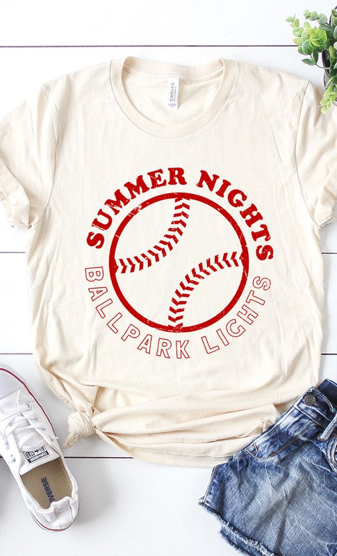 Cream Summer Nights and Ballpark Lights Baseball Graphic