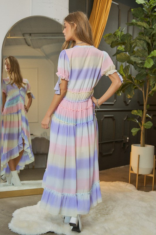 V-Neck short Puff Sleeve Maxi Dress - Summer at Payton's Online Boutique