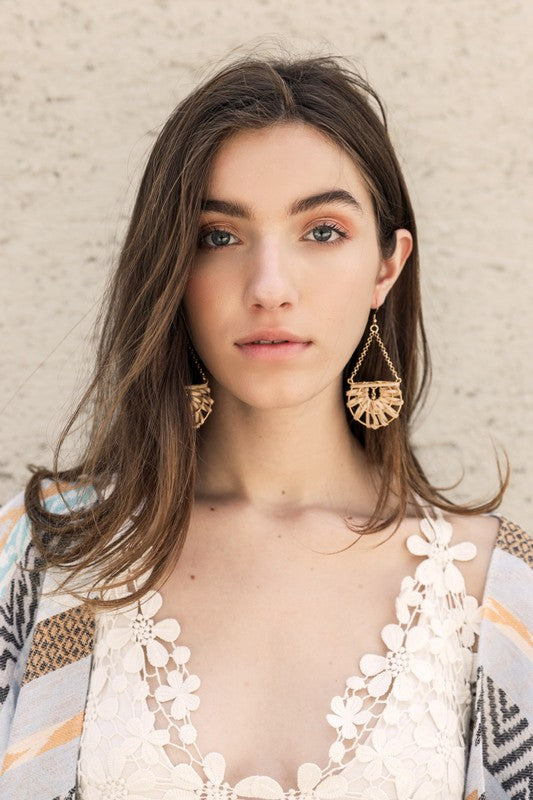 Woven Rattan Drop Chain Hook Earring - Summer at Payton's Online Boutique