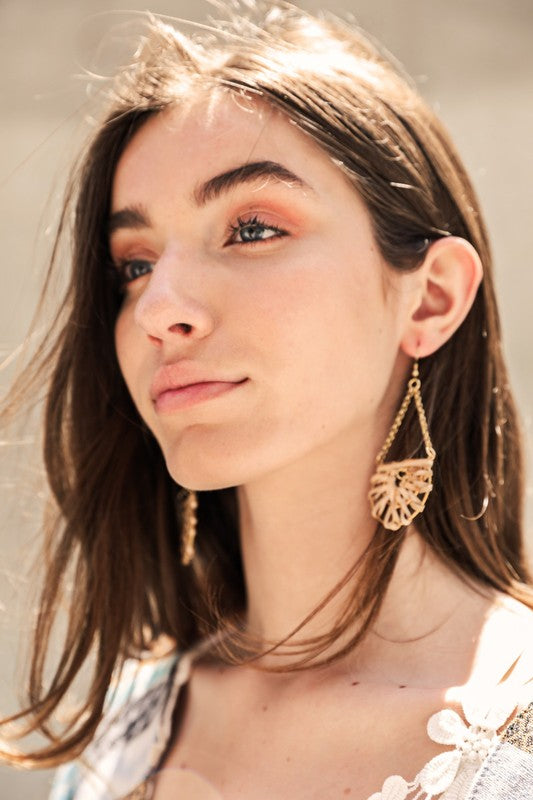 Woven Rattan Drop Chain Hook Earring - Summer at Payton's Online Boutique