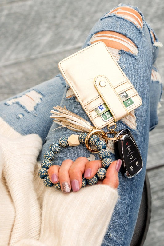 Leopard Beaded Key Ring Wallet Bracelet - Summer at Payton's Online Boutique
