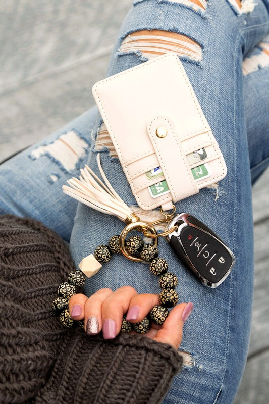 Leopard Beaded Key Ring Wallet Bracelet - Summer at Payton's Online Boutique
