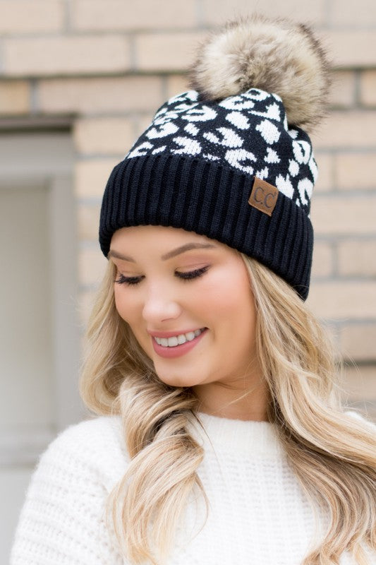 Leopard Fur Pom Beanie - Summer at Payton's Online Boutique