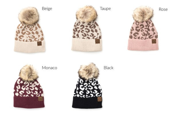 Leopard Fur Pom Beanie - Summer at Payton's Online Boutique