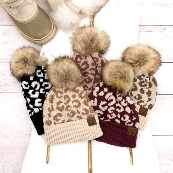 Leopard Fur Pom Beanie - Summer at Payton's Online Boutique