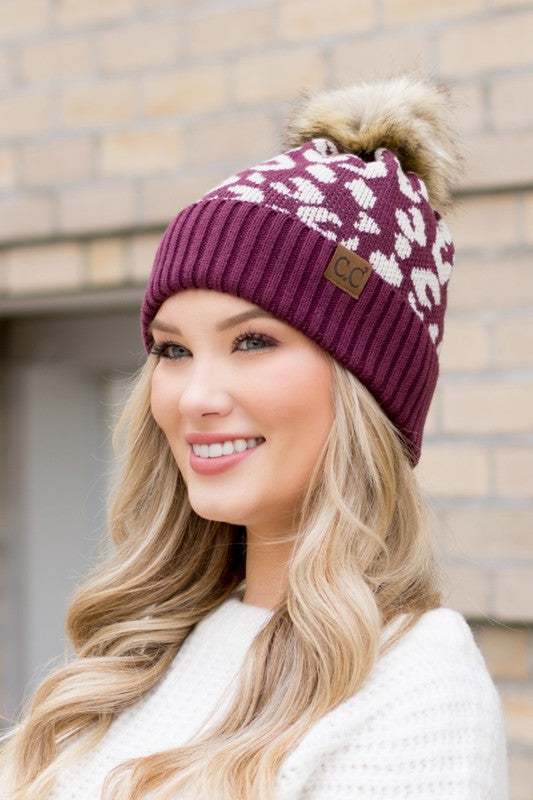 Leopard Fur Pom Beanie - Summer at Payton's Online Boutique