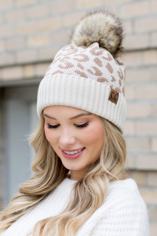 Leopard Fur Pom Beanie - Summer at Payton's Online Boutique