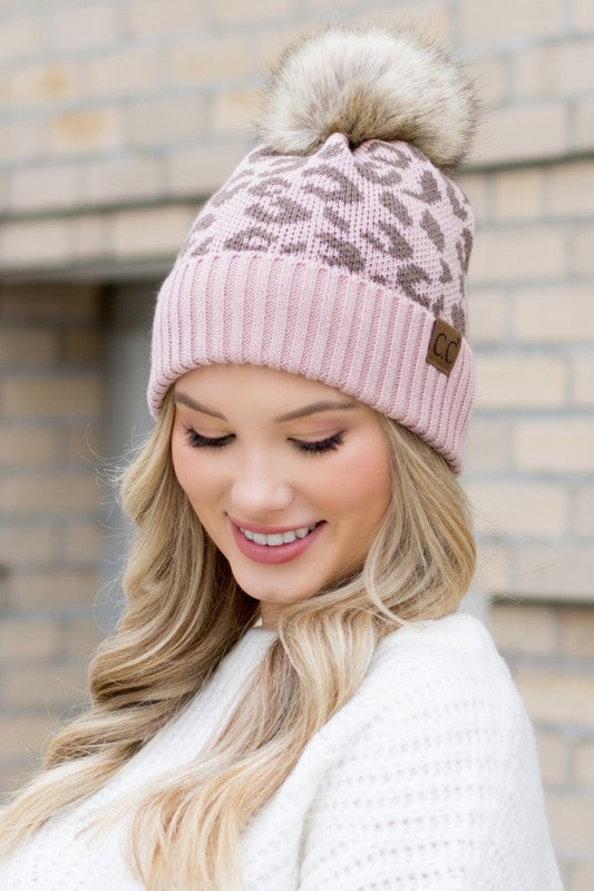 Leopard Fur Pom Beanie - Summer at Payton's Online Boutique