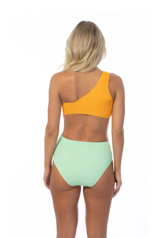 Textured Two-Tone One-Shoulder One Piece - Summer at Payton's Online Boutique