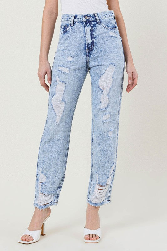 High-Waisted Straight Leg in Vintage Acid-Wash