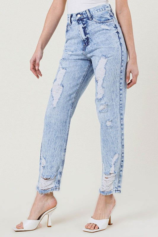 High-Waisted Straight Leg in Vintage Acid-Wash