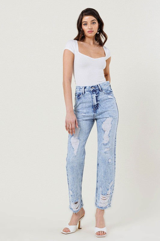 High-Waisted Straight Leg in Vintage Acid-Wash