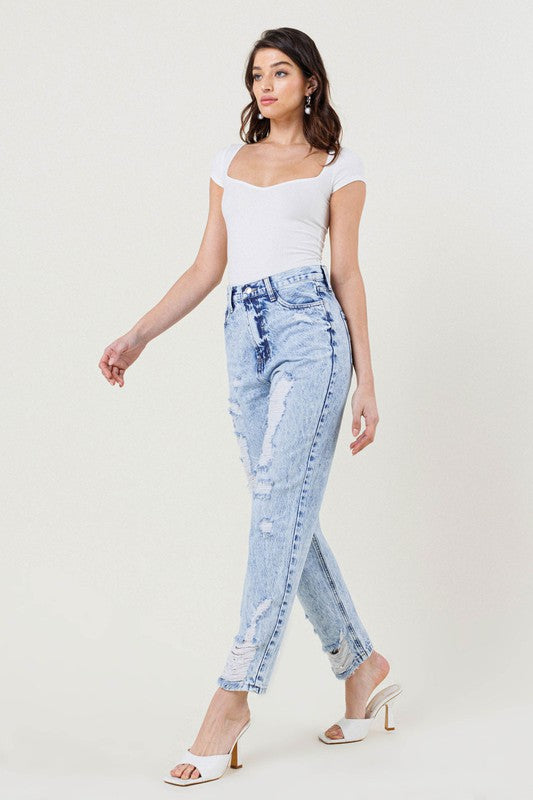 High-Waisted Straight Leg in Vintage Acid-Wash