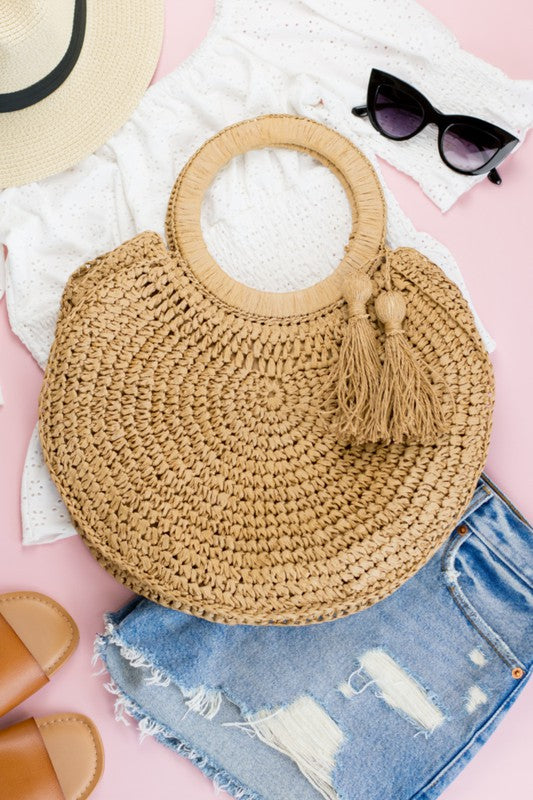 Straw Tassel O-Ring Tote - Summer at Payton's Online Boutique