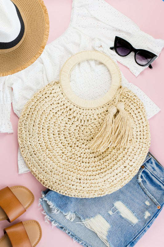 Straw Tassel O-Ring Tote - Summer at Payton's Online Boutique