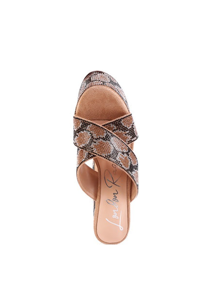 SINFUL HIGH PLATFORM PATTERNED DIAMANTE SLIDES - Summer at Payton's Online Boutique