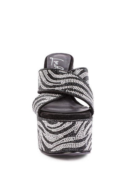 SINFUL HIGH PLATFORM PATTERNED DIAMANTE SLIDES - Summer at Payton's Online Boutique