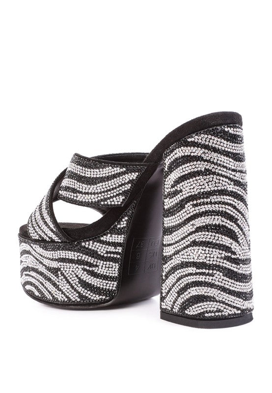 SINFUL HIGH PLATFORM PATTERNED DIAMANTE SLIDES - Summer at Payton's Online Boutique