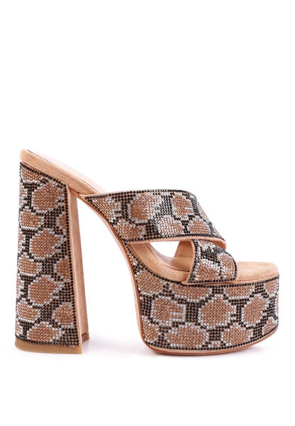 SINFUL HIGH PLATFORM PATTERNED DIAMANTE SLIDES - Summer at Payton's Online Boutique