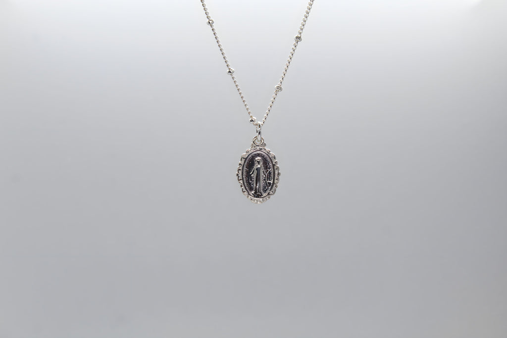 Intricate Miraculous medal necklace-Silver
