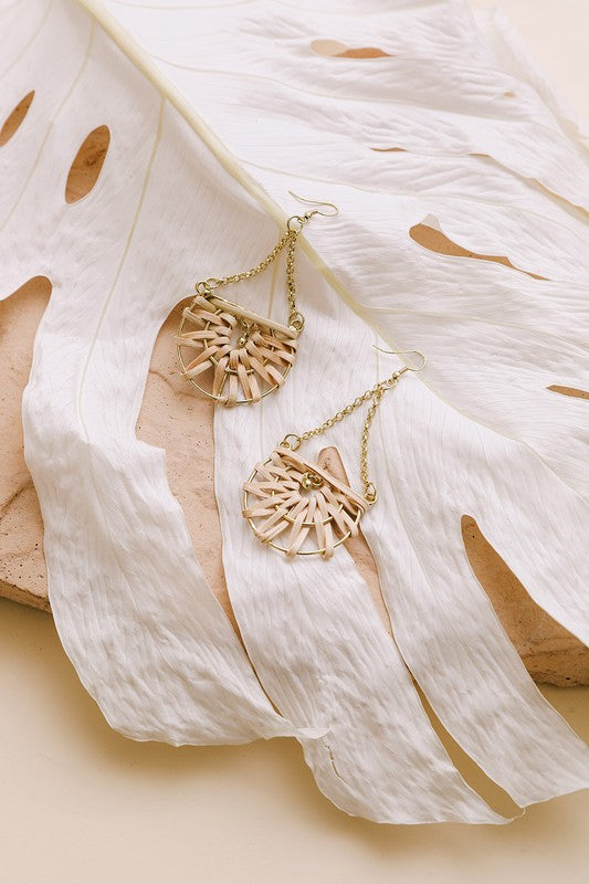 Woven Rattan Drop Chain Hook Earring - Summer at Payton's Online Boutique
