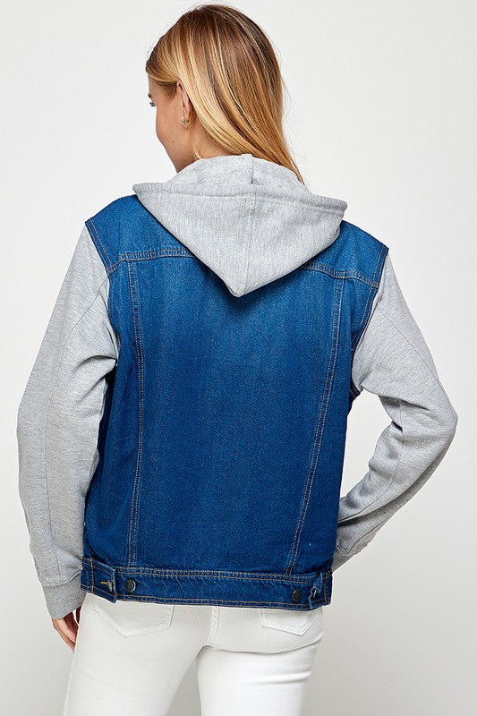 Women's Denim  Jacket with Fleece Hoodies - Summer at Payton's Online Boutique