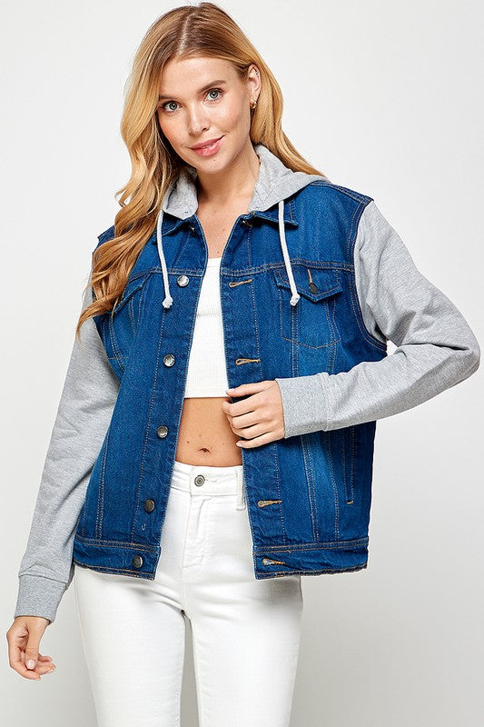 Women's Denim  Jacket with Fleece Hoodies - Summer at Payton's Online Boutique