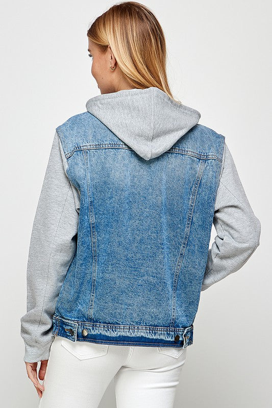 Women's Denim  Jacket with Fleece Hoodies - Summer at Payton's Online Boutique