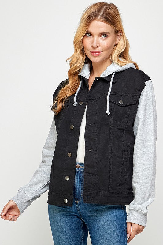 Women's Denim  Jacket with Fleece Hoodies - Summer at Payton's Online Boutique