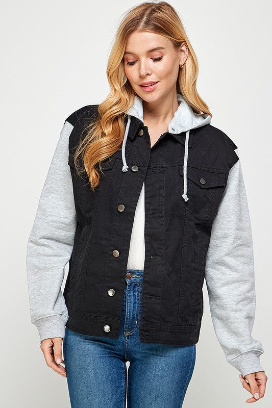 Women's Denim  Jacket with Fleece Hoodies - Summer at Payton's Online Boutique