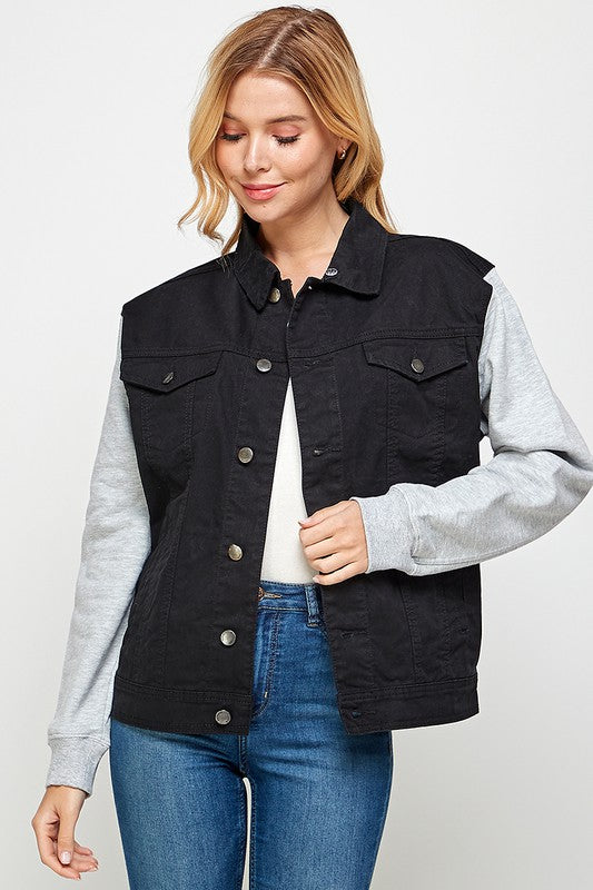 Women's Denim  Jacket with Fleece Hoodies - Summer at Payton's Online Boutique