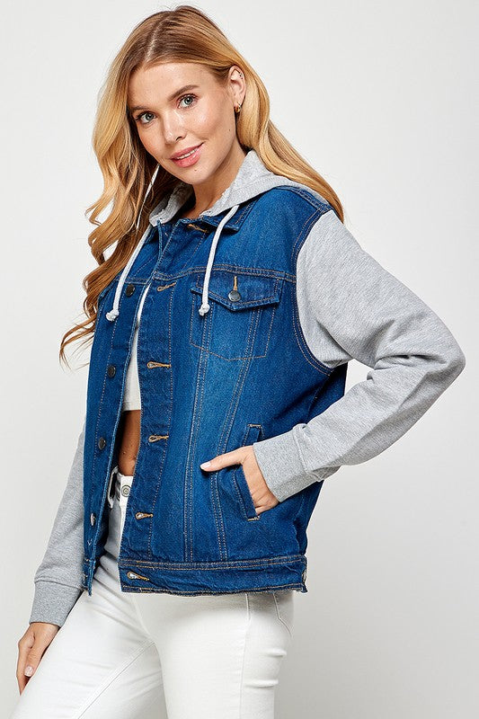 Women's Denim  Jacket with Fleece Hoodies - Summer at Payton's Online Boutique