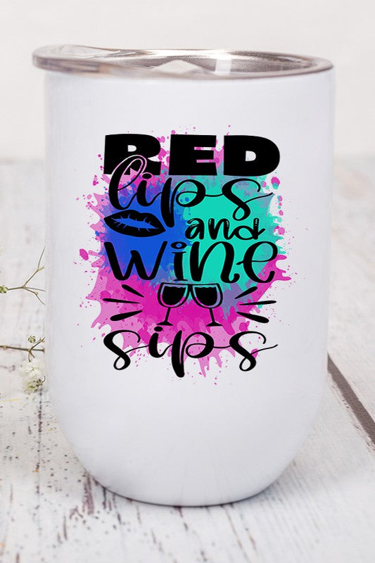 Red Lips and Wine Sipe Graphic Wine Tumbler - Summer at Payton's Online Boutique
