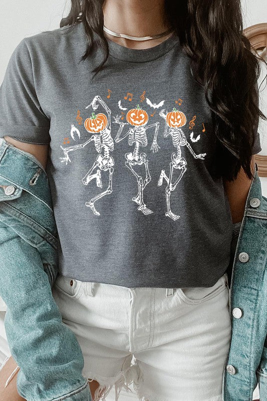 Dark Heather Gray dancing skeletons Halloween Shirt - Summer at Payton's Boutique